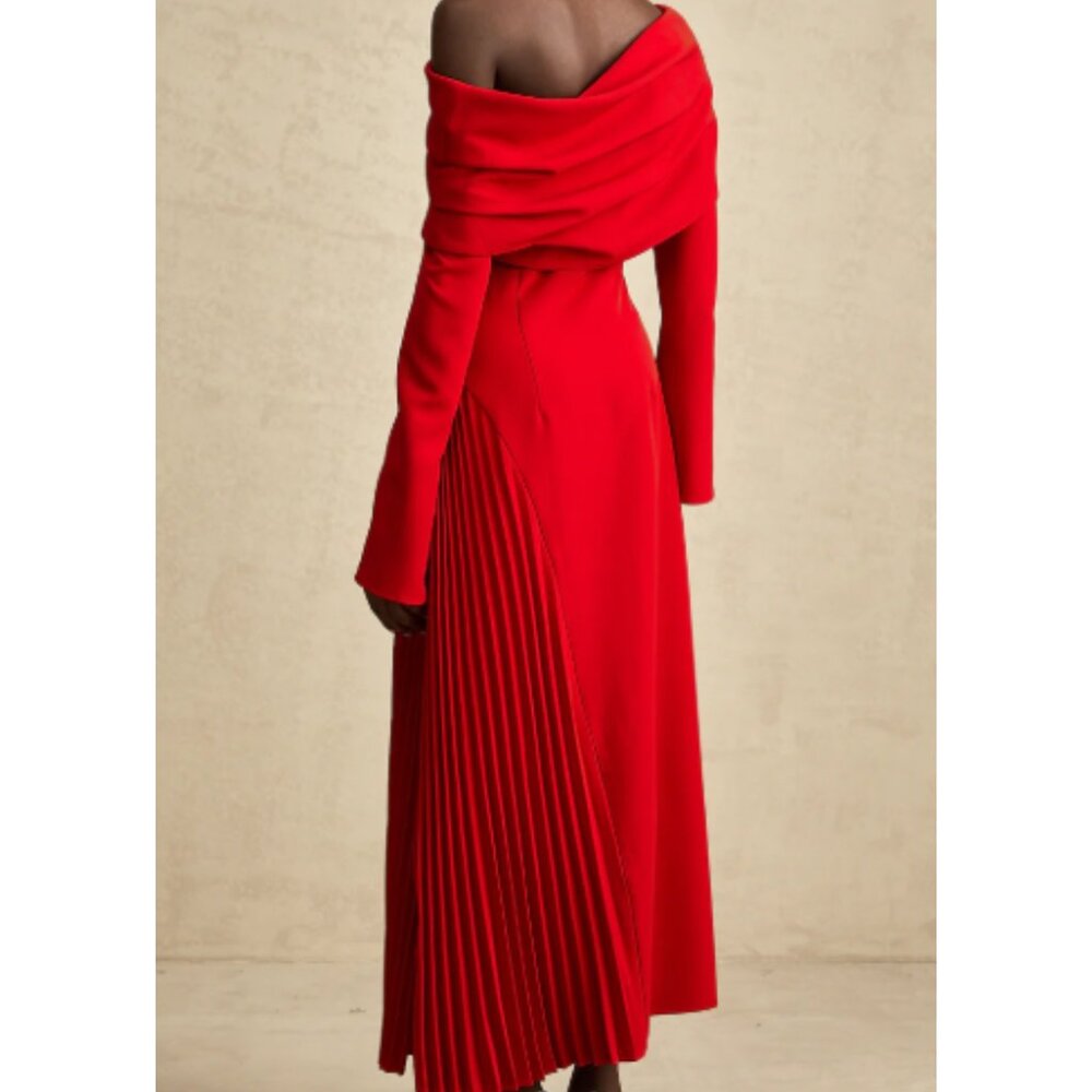 NWT Miss Rosier Valentine Red Pleated Plus Size Long Sleeve Maxi Dress with Slit - Picture 2 of 7